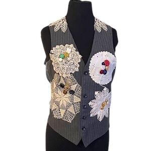 Vintage Cottagecore Embellished Women's Vest Gray, Small‎